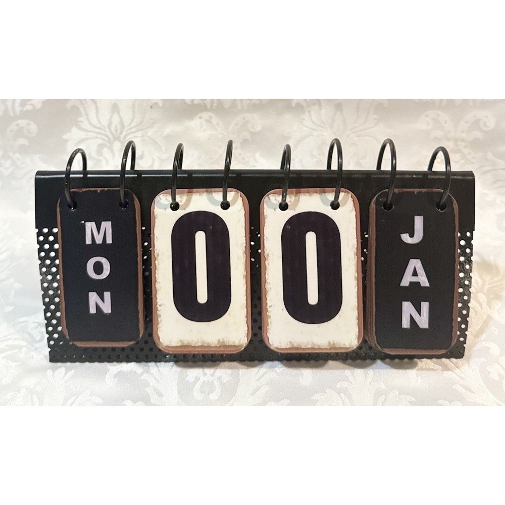 Perpetual Office Desk Flip Calendar Complete Black Metal Months Home Decor Retro